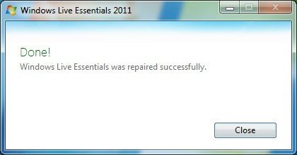 Repair Windows Live, screen 4