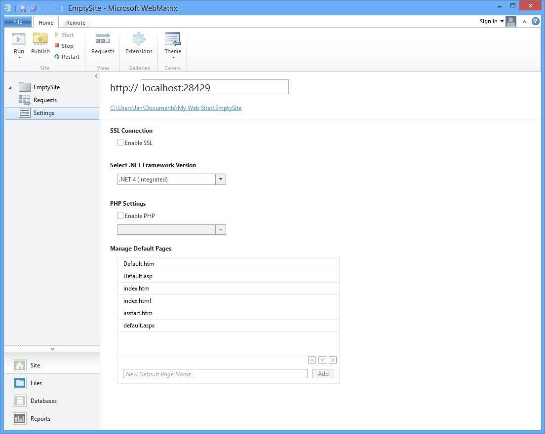 WebMatrix3 Settings Add PHP