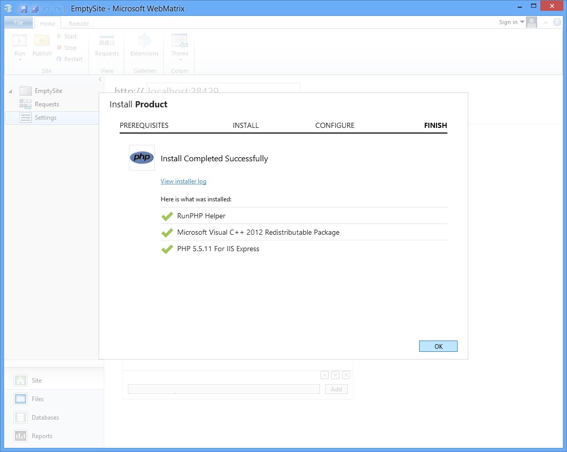 WebMatrix3 Install PHP 5.5 Step 3