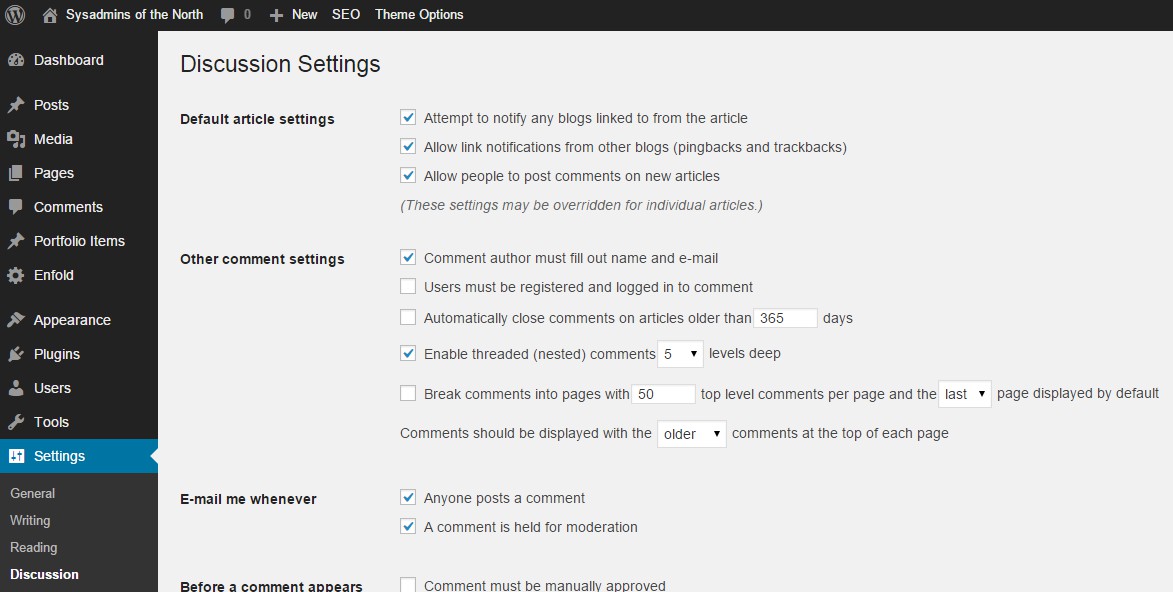 WordPress discussion settings: enable or disable WordPress comments