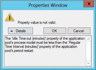 AppPool IdleTime-out property error