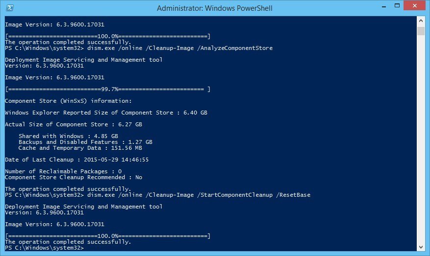 dism.exe /online /Cleanup-Image /StartComponentCleanup /ResetBase
