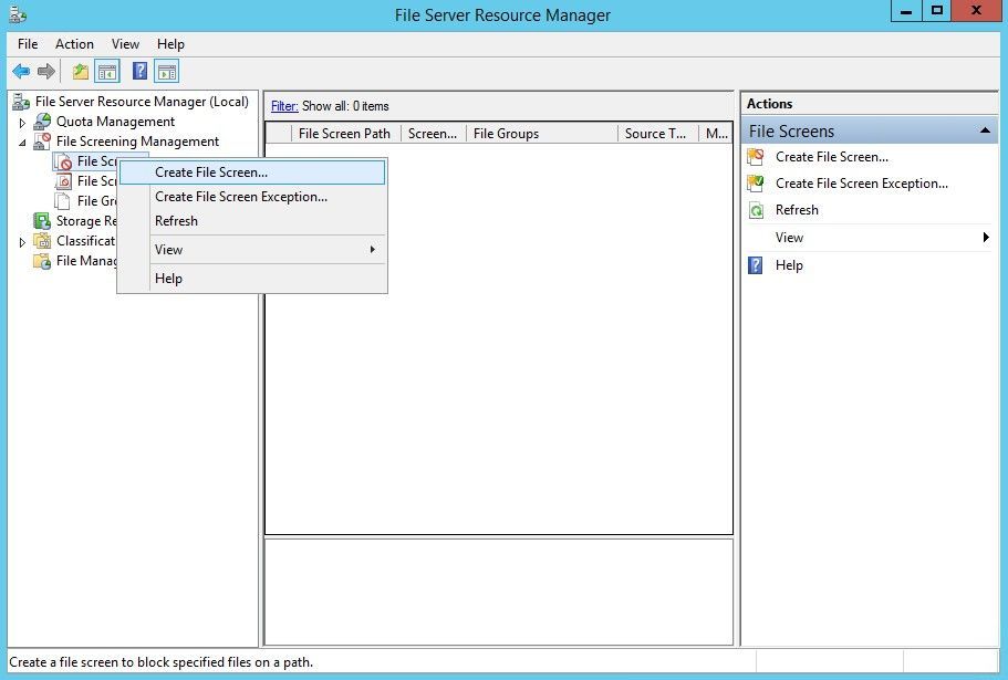 Create an FSRM File Screen