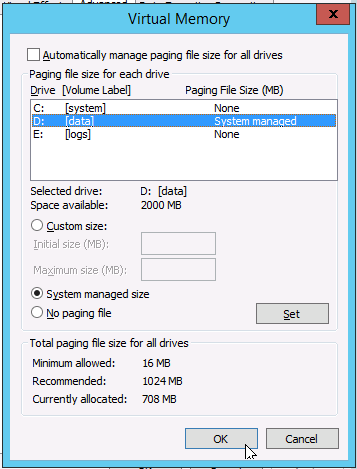 Adjust Windows Server Virtual Memory Properties