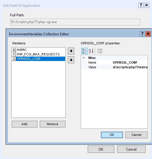 Set OPENSSL_CONF environment variable to FastCGI