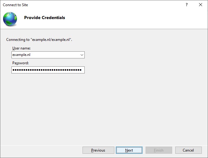 Provide website credentials for Internet Information Services (IIS) Manager