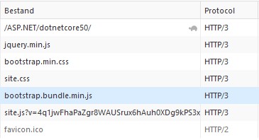 HTTP/3 requests in a .NET 5 web application visible in Firefox browserconsole