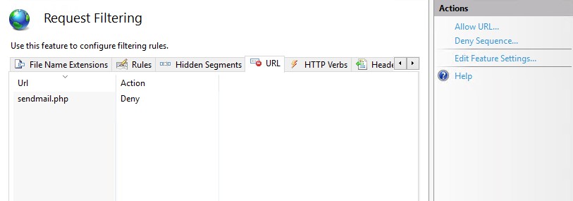 Request Filtering URL Deny Sequence bock sendmail.php