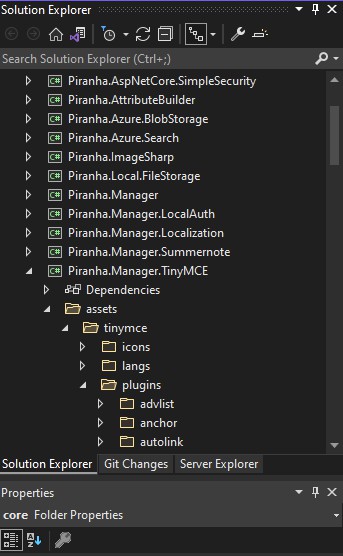 TinyMCE plugin list in Visual Studio solution explorer