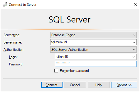 Fill out SQL Serve database authentication details