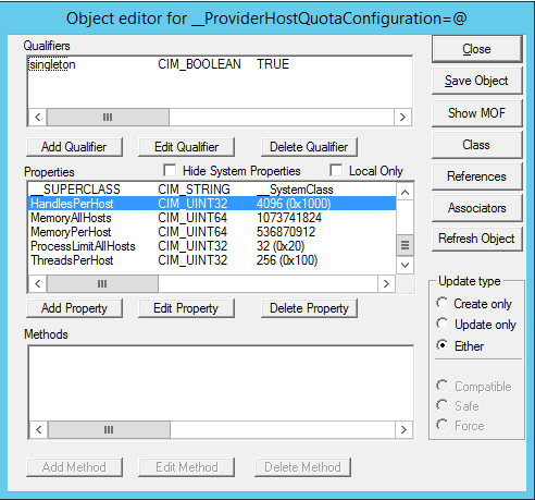 Object editor for __ProviderHostQuotaConfiguration