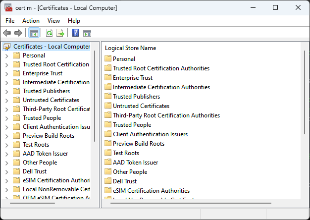 Local Machine Certificate Store Management Console